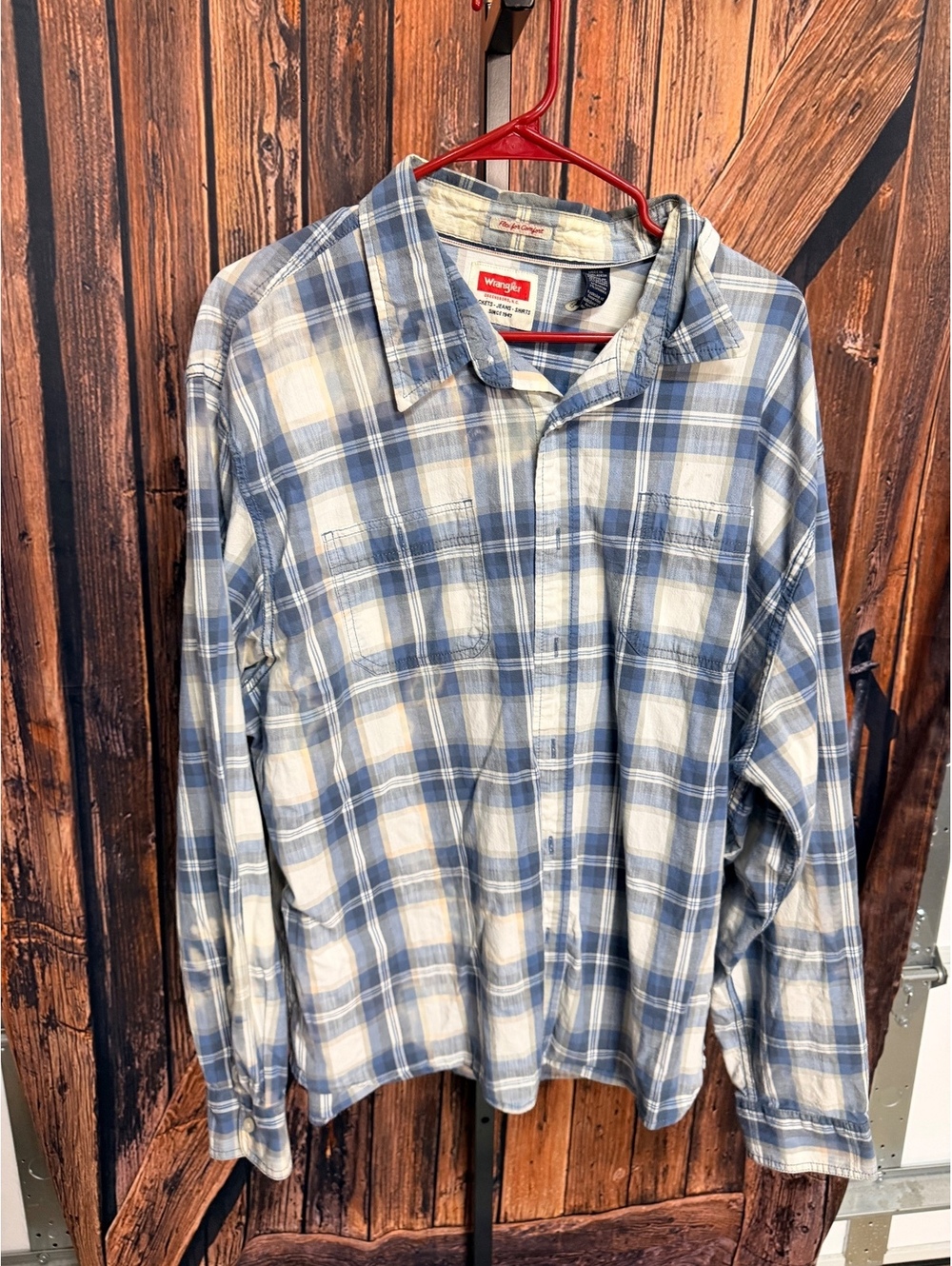 Wrangler Flex for Comfort Blue and White Plaid Long Sleeve Shirt 3XL